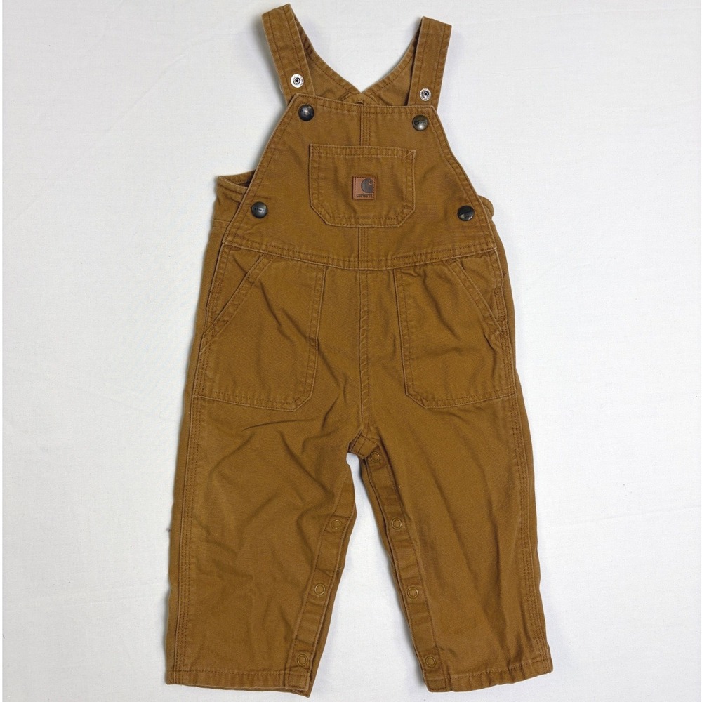 Carhartt Kids Brown Duck Canvas Bib‎ Overalls 18 Months Workwear Snap Legs